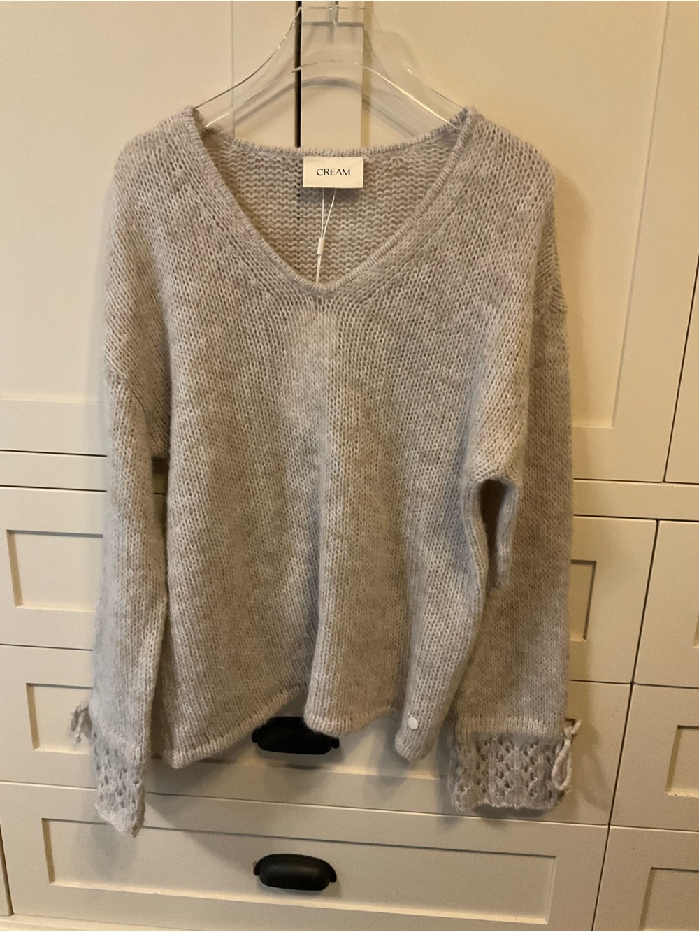 CREAM Soft Light Gray V-Neck Knit Sweater